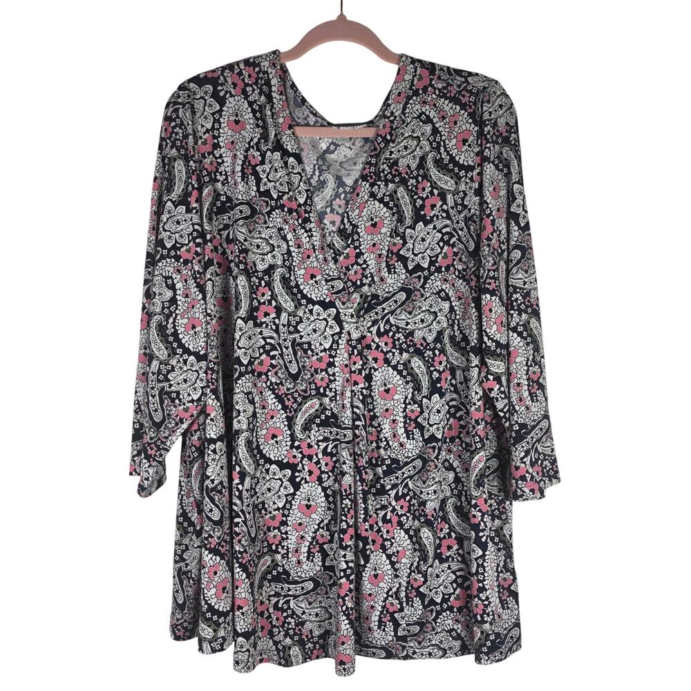Lane Bryant Navy & Pink Paisley V-neck Tunic Blouse size 22/24